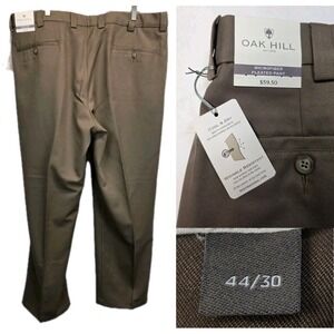 NWT Oak Hill Dress Pants Stay Cool Microfiber Pleated Mens 44x30 Brown 3111